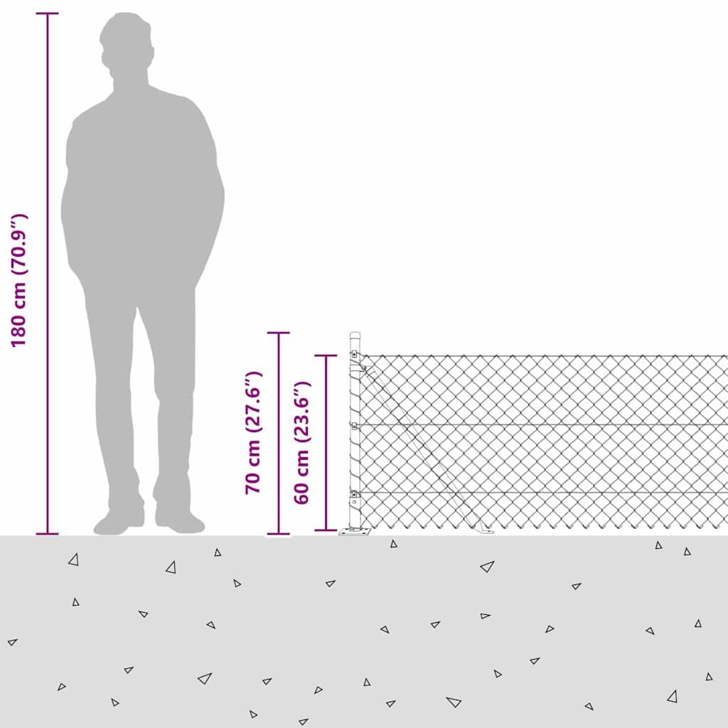 Kettengliedzaun mit Pfosten Grün 0,6 x 10 m Stahl